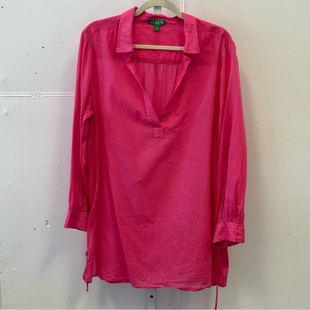 J. Crew Cotton‎ Voile Lightweight tunic cover-up with side ties BP113 Pink Large